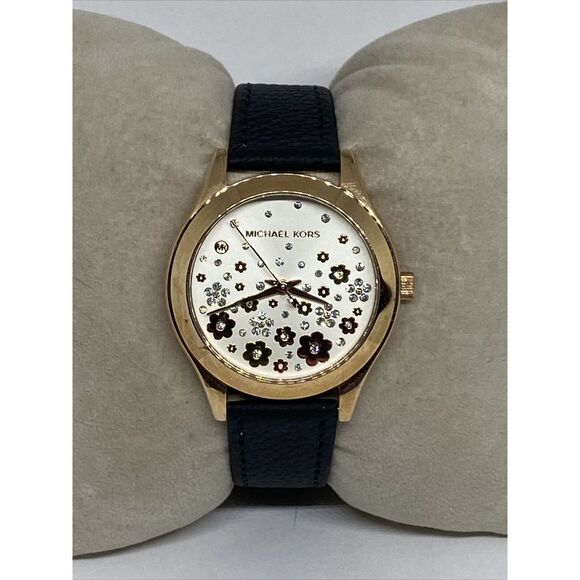 Michael Kors Slim Runway MK4384 Women's Black Leather Analog Dial Watch EY123 - Picture 1 of 12